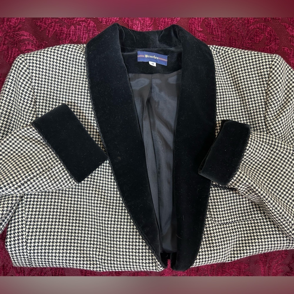 Oversize 90s Breeches Black & White Blazer Velvet Trim Size 12 - Picture 3 of 13